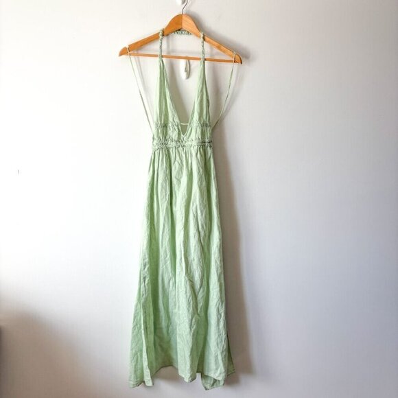Zara Linen Cotton Halter Midi Dress Blogger Fav Green Size Small - Picture 2 of 6